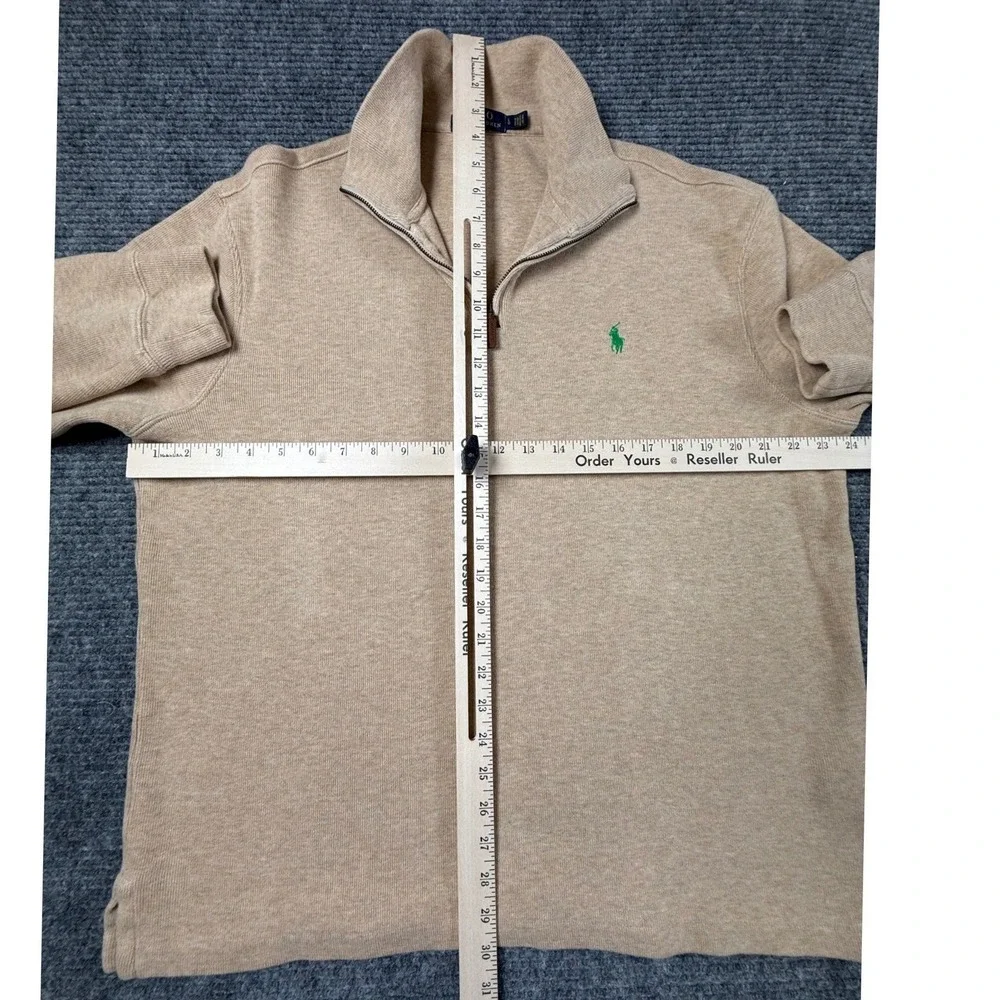 Polo Ralph Lauren Quarter Zip Pullover Mens Large Beige Excellent Leather Trim